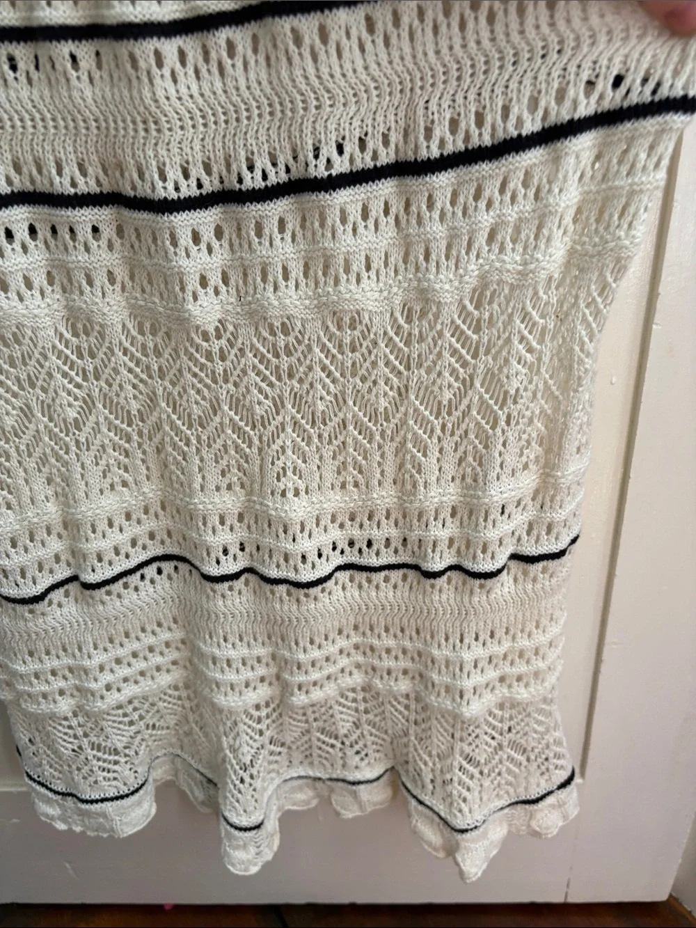 Abercrombie & Fitch Cream Crochet Maxi Dress with Black Trim